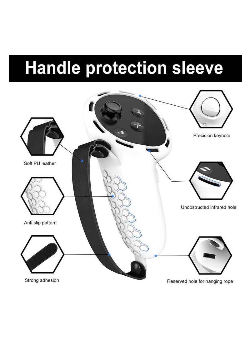 قبضات التحكم لجهاز Oculus Quest 3 غطاء سيليكون مريح مع أحزمة يد التحكم 2 قطعة غطاء عصا التحكم وحماية عصا التحكم مع فتحات دقيقة بيضاء - Image 2